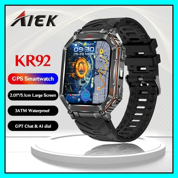 AIEK KR92 With Ai ChatGPT GPS Smart Watch 3ATM Waterproof 450mAh Bluetooth Call Outdoor LED Flashlight Compass Outdoor Sport Smartwatch