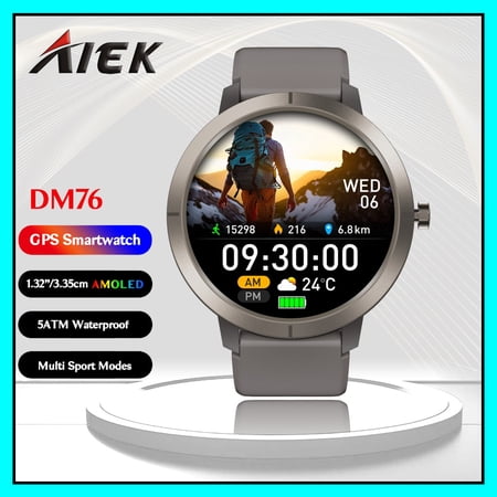 AIEK New DM76 Smart Watch 5ATM Waterproof Swimming GPS Built-in Dual-band GNSS 466*466 Compass Military Bluetooth call Sport Smartwatch Men Woman