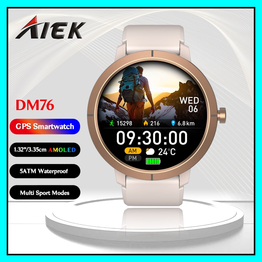 AIEK New DM76 Smart Watch 5ATM Waterproof Swimming GPS Built-in Dual-band GNSS 466*466 Compass Military Bluetooth call Sport Smartwatch Men Woman