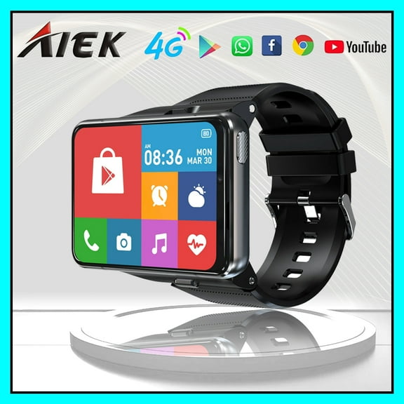 AIEK S999 4G LTE Smart Watch Android 9.0 MTK6761 Quad Core 4GB Ram 64GB Rom Smartwatch Phone 2.88" Large Square Screen Watch 2300mAh Large Capacity Battery