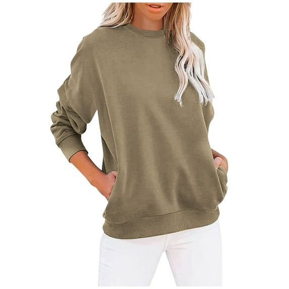 AIEOTT 2024 Fall Fashion Sweatshirt for Women, Casual Tunic Tops Solid Long Sleeve Loose Soft Blouses