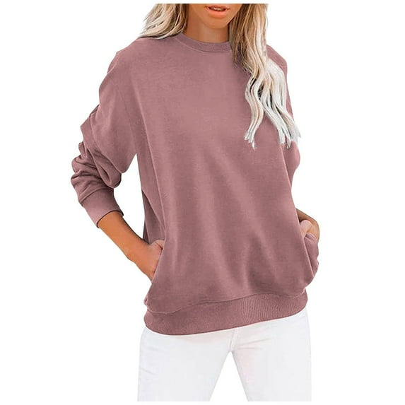 AIEOTT 2024 Fall Fashion Sweatshirt for Women, Casual Tunic Tops Solid Long Sleeve Loose Soft Blouses