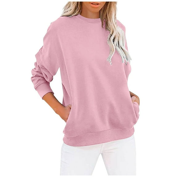AIEOTT 2024 Fall Fashion Sweatshirt for Women, Casual Tunic Tops Solid Long Sleeve Loose Soft Blouses