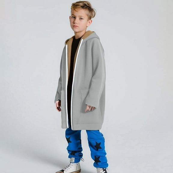 AIEOTT Boy's Casual Sherpa Hoodie Fleece Lined Zip Up Warm Jacket Kids Winter Zipper Sweater Hooded Coat