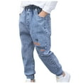 thumbnail image 1 of AIEOTT Boy's Jean Jogger Pants Slim Fit Close Bottom Denim Pants Comfy Elastic Waist "TH FRIDAY" Print Spring/Summer Casual Denim Pants, 1 of 3