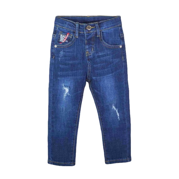 AIEOTT Boy's Ripped Jean Pants Baggy Elastic Waist Straight Leg Jeans Slim Fit Stretch Demin Pants with Pockets 2-10 Years