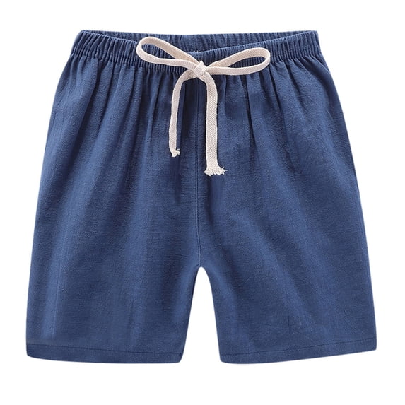 AIEOTT Boy's Summer Casual Shorts Drawstring Elastic Waist Cotton-Linen Shorts, Cute Comfy Solid Color Go Out Shorts for Kids 2-7 Years