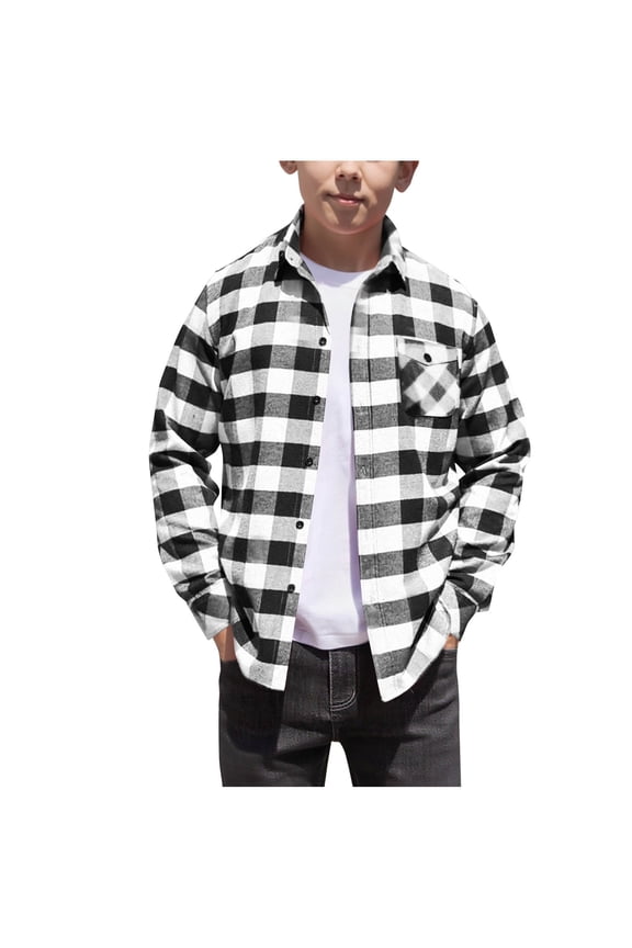 Boys Casual Plaid Button Down Shirts Kids Long Sleeve Collared Blouses Shacket Jacket 4-15 Years