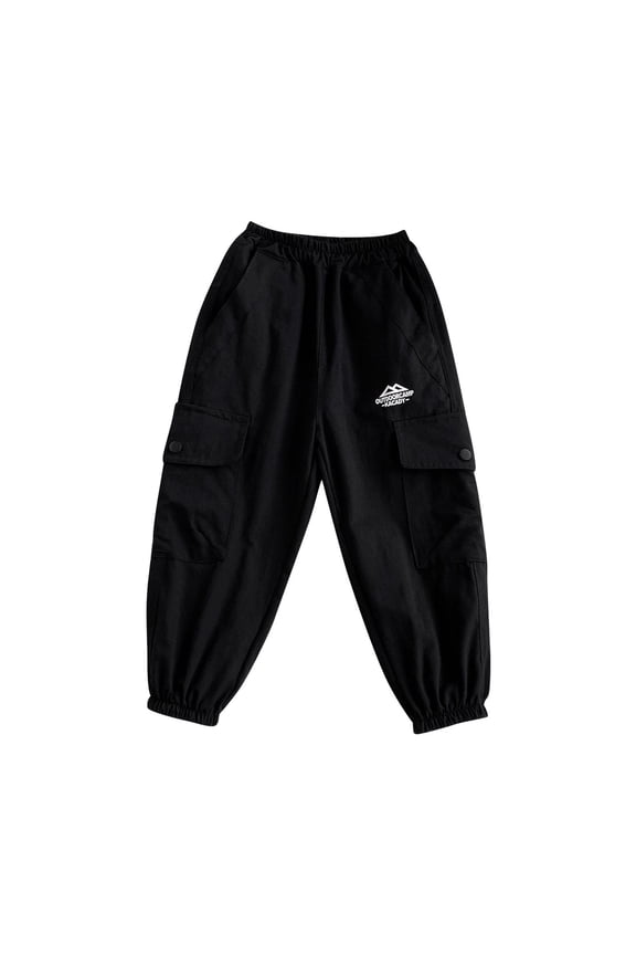 Cotton Boy's Pants, Boy's Cargo Jogger Pants Summer Casual Elastic Waist School Trousers Outdoor Hiking Pants for 2-12 Years Old