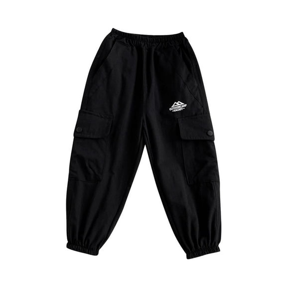AIEOTT Cotton Boy's Pants, Boy's Cargo Jogger Pants Summer Casual Elastic Waist School Trousers Outdoor Hiking Pants for 2-12 Years Old