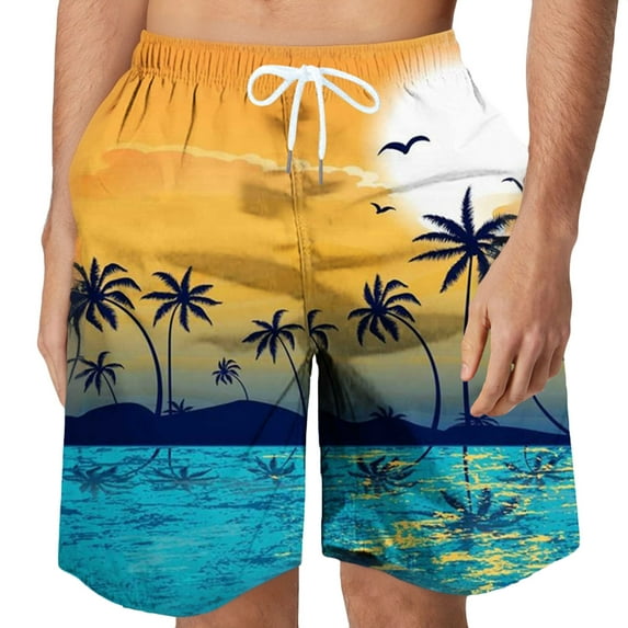 AIEOTT Hawaiian Beach Shorts for Men Big and Tall Elastic Waist Shorts Palm Tree Shorts Outdoor Casual Shorts Workout Gym Shorts