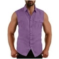 thumbnail image 1 of AIEOTT Men'S Summer Casual Cotton Linen Sleeveless Thin Vest Button Down Sleeveless Top with Pockets Plus Size Beach Shirts, 1 of 7