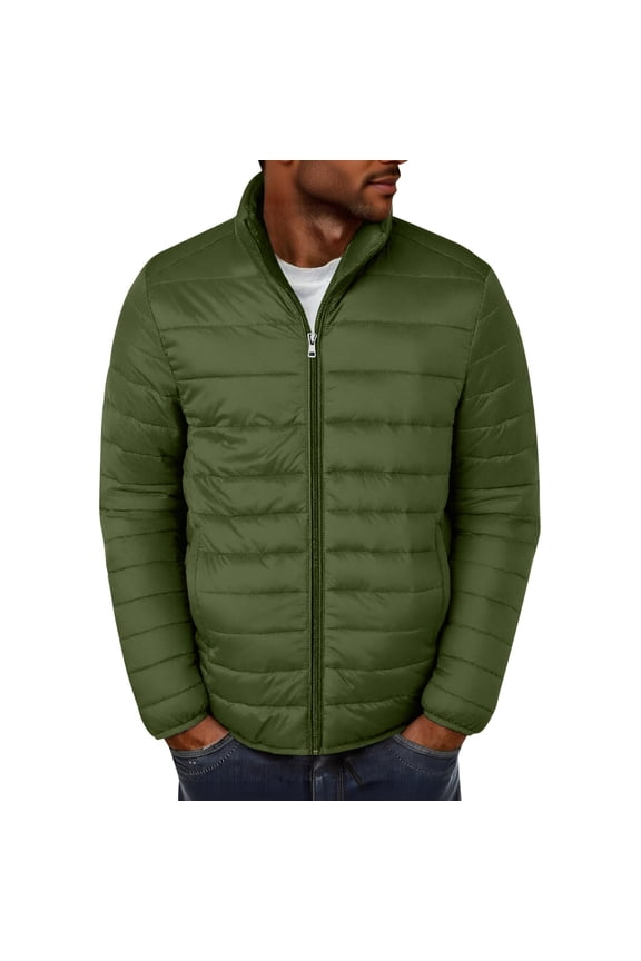 Men's Lightweight Puffer Jacket Winter Warm Stretch Quilted Puffy Jackets Stand Collar Full Zipper Coats with Pockets