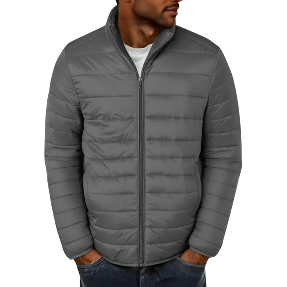 AIEOTT Men's Lightweight Puffer Jacket Winter Warm Stretch Quilted Puffy Jackets Stand Collar Full Zipper Coats with Pockets