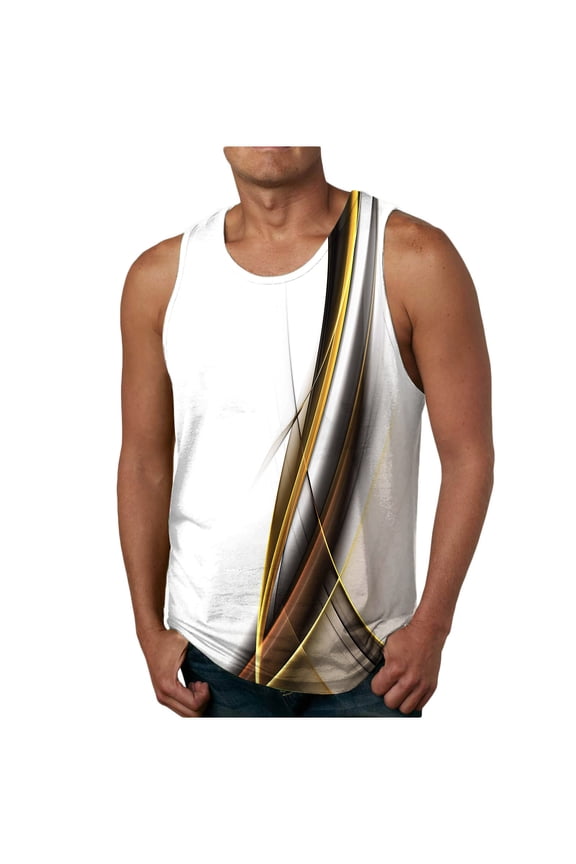 Mens 3D Print Cotton Tank Tops Fashion Print T Shirts Summer Cut Off Shirts Loose Fit Sleeveless Tops Casual Beach Vest