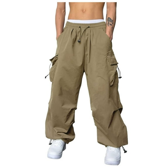 AIEOTT Mens Baggy Cargo Pants Loose Fit Elastic Waist Pants Casual Outdoor Pants with Pockets Fashion Streetwear Pants for Teens