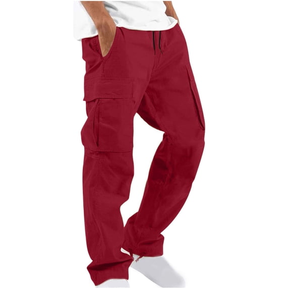 AIEOTT Mens Baggy Cargo Pants Loose Fit Straight Leg Cargo Pants Outdoor Hiking Pants Casual Elastic Waist Pants with Pockets