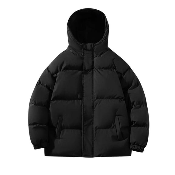 AIEOTT Mens Big and Tall Puffer Jacket with Hood Solid Color Padded Coat Casual Winter Warm Coats Unisex Quilted Jacket On Clearance