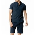 thumbnail image 1 of AIEOTT Mens Cotton Linen 2 Piece Outfits Beach Vacation Outfits Summer Shorts Sets Lightweight Lounge Sets Elastic Waist Shorts Set, 1 of 4