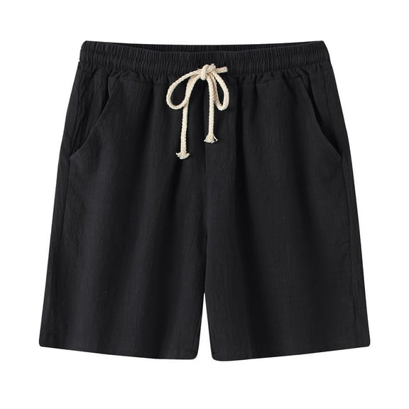 AIEOTT Mens Cotton Linen Shorts Big and Tall Elastic Waist Shorts Casual Workout Shorts Summer Beach Shorts Regular Fit Shorts