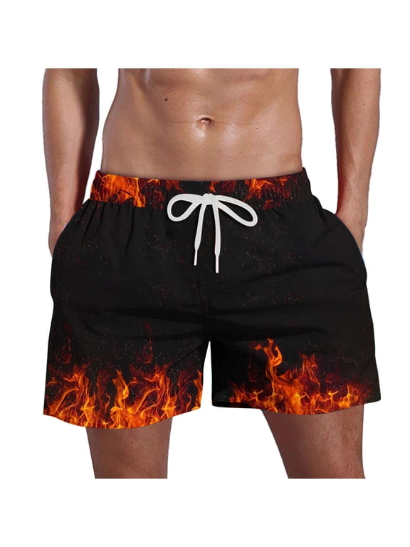 Mens Flame Graphic Shorts Drawstring Elastic Waist Shorts Loose Fit Casual Shorts Lightweight Breathable Shorts with Pockets
