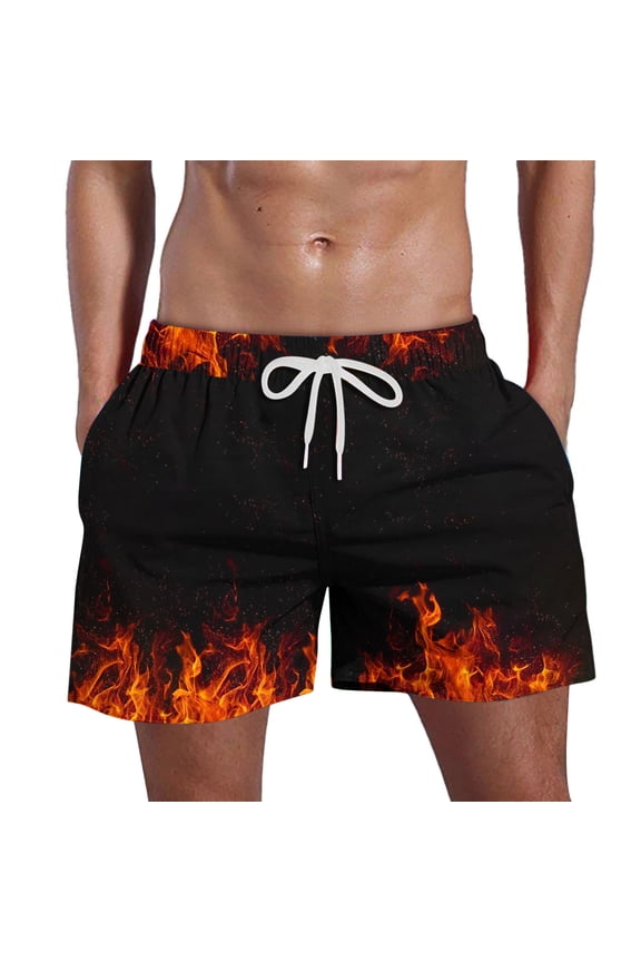 Mens Flame Graphic Shorts Drawstring Elastic Waist Shorts Loose Fit Casual Shorts Lightweight Breathable Shorts with Pockets