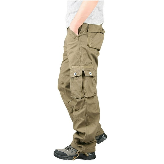AIEOTT Mens Outdoor Hiking Pants Cargo Fishing Pants Lightweight Straight Leg Pants with Multi Pockets Loose Fit Work Pants