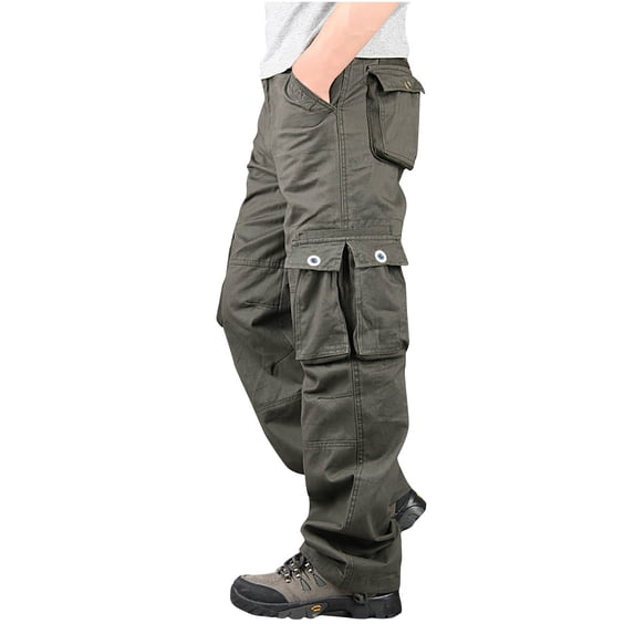 AIEOTT Mens Outdoor Hiking Pants Cargo Fishing Pants Lightweight Straight Leg Pants with Multi Pockets Loose Fit Work Pants