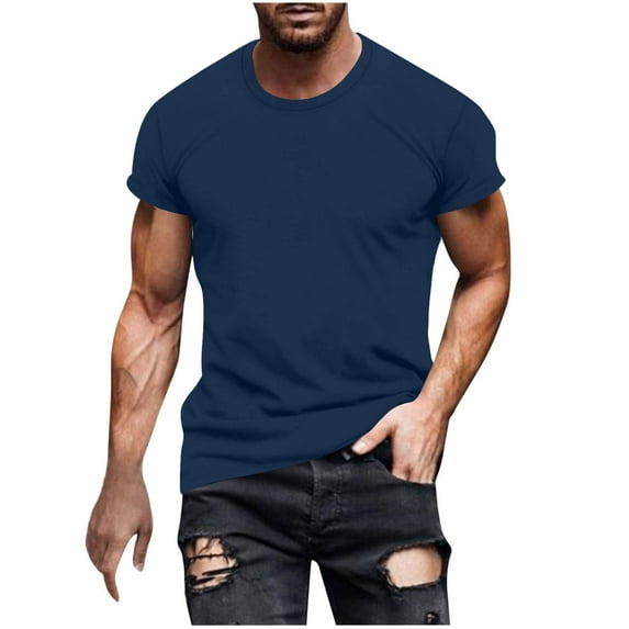 AIEOTT Mens Shirts Clearance!Casual Fashion Crew Neck Mens T-Shirts Short Sleeve Solid Pullover,M-XXXXL