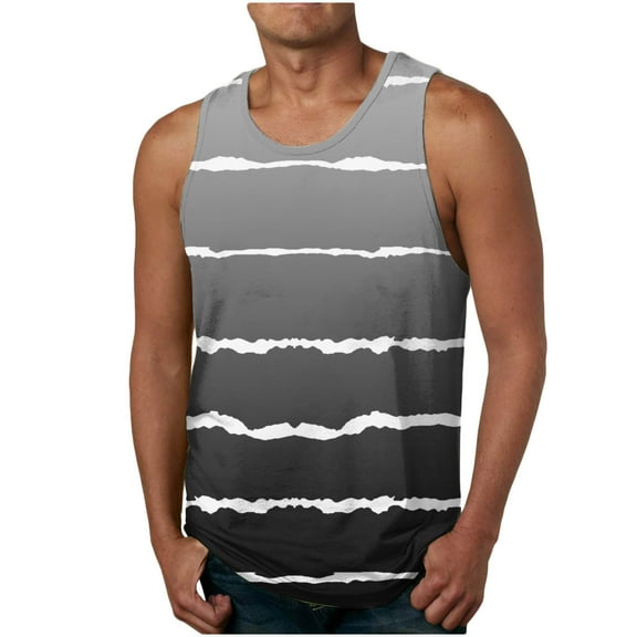 AIEOTT Mens Striped Tank Top Casual Sleeveless Shirts Crewneck Summer Top Lightweight Workout Shirts Breathable Cotton Shirt