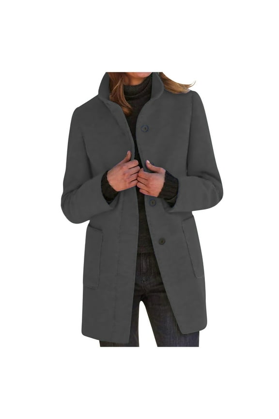 Winter Coats for Women, Plus Size Double Breasted Pea Coat Hooded Slim Long Winter Trench Winter Jacket Tartan Woolen Coat Clearance