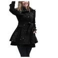 thumbnail image 1 of AIEOTT Winter Coats for Women, Plus Size Double Breasted Pea Coat Hooded Slim Long Winter Trench Winter Jacket Tartan Woolen Coat Clearance, 1 of 9