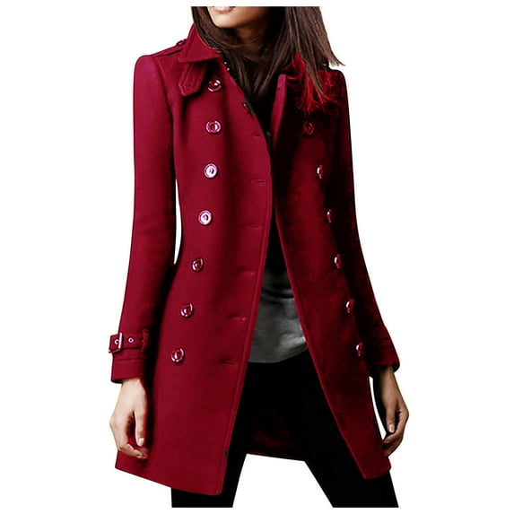 AIEOTT Winter Coats for Women, Plus Size Double Breasted Pea Coat Hooded Slim Long Winter Trench Winter Jacket Tartan Woolen Coat Clearance