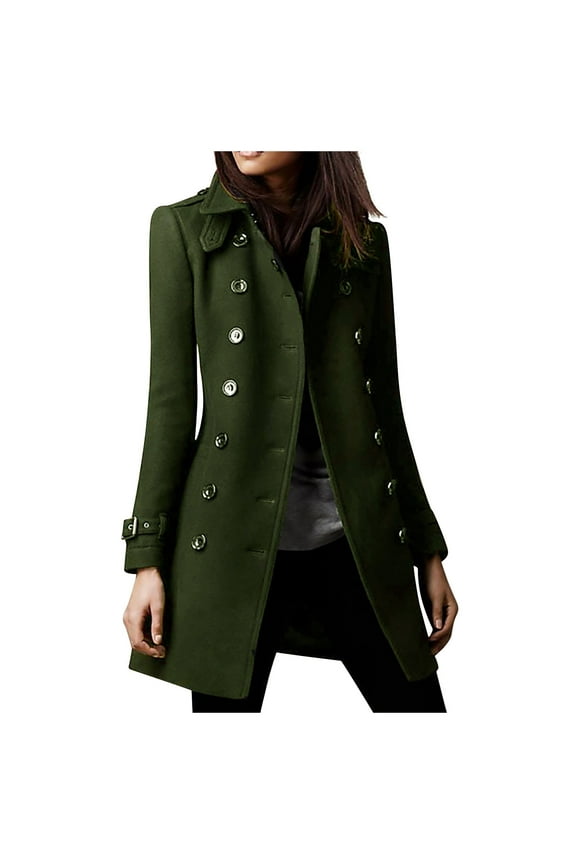 Winter Coats for Women, Plus Size Double Breasted Pea Coat Hooded Slim Long Winter Trench Winter Jacket Tartan Woolen Coat Clearance