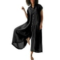 thumbnail image 1 of AIEOTT Womens Linen Jumper Overalls Button Down Jumpsuit with Short Sleeve Casual Rompers Wide Leg Baggy Jumpsuit with Pockets, 1 of 5