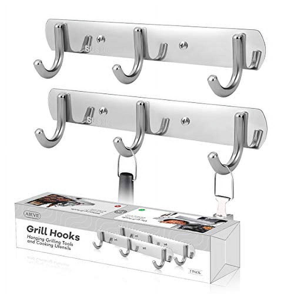 Outdoor Grill Cooking Accessories, Space Saving Grill Storage Rack with Magnetic Tool Holder and 6 J Hooks