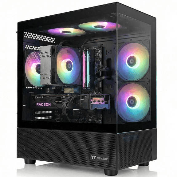 AIGAMEPC Gaming PC Desktop Computer, Intel Core i7 up to 4.0GHz, Radeon RX 580 8G, 16G RAM, 512GB M.2 SSD, BX3 550W 80PLUS Bronze PSU, WiFi 5, RGB Fan x5, Windows 11 Home, Black PC
