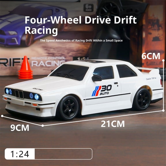 AIGIA 1:24 Scale RC Drift Car 2.4GHz 4WD 25KM/H High Speed Remote Control Cars Vehicle with LED Lights and Drifting Tires Racing Sport Toy Cars
