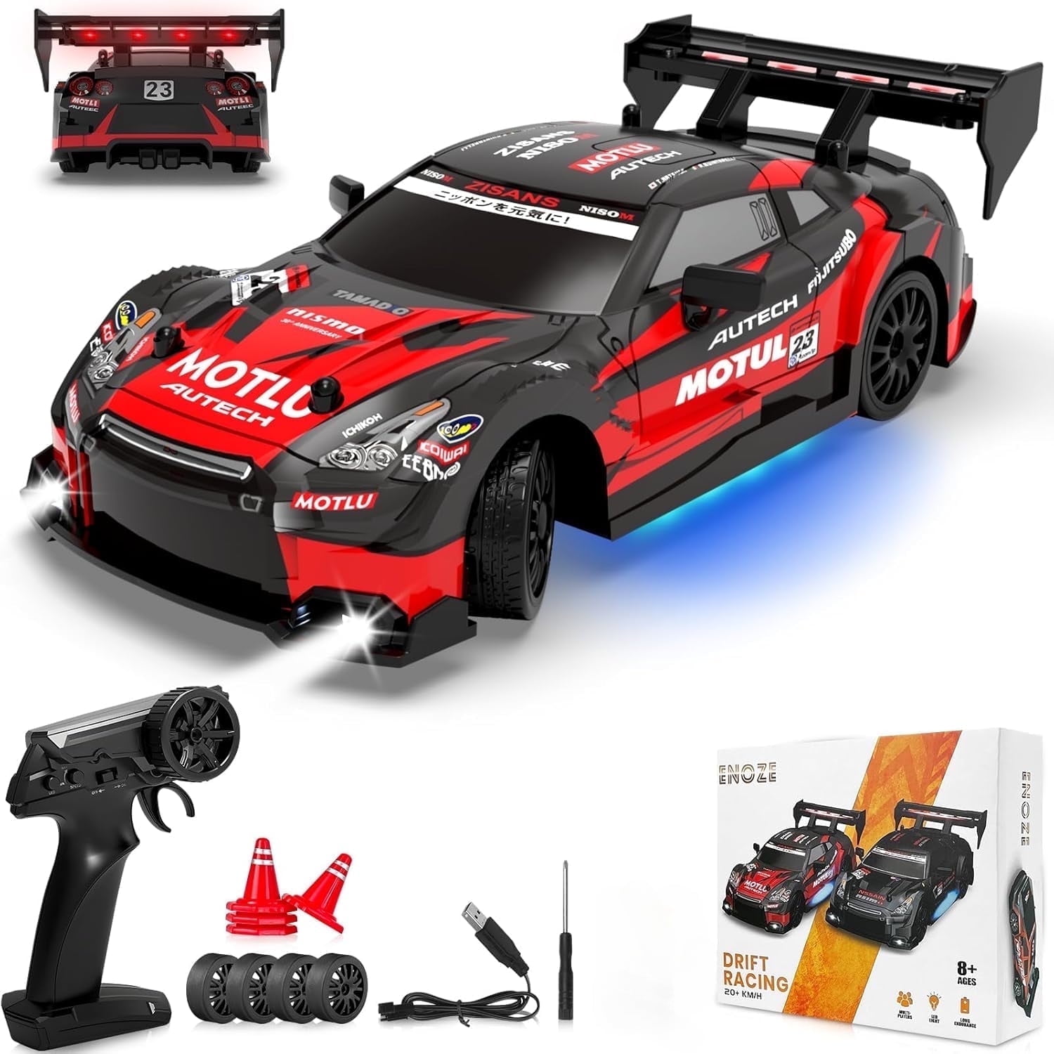 AIGIA 1:24 Scale RC Drift Car 30KM/H 4WD 2.4GHz Remote Control Cars with LED Light High Speed RC Racing Cars Toy Gift