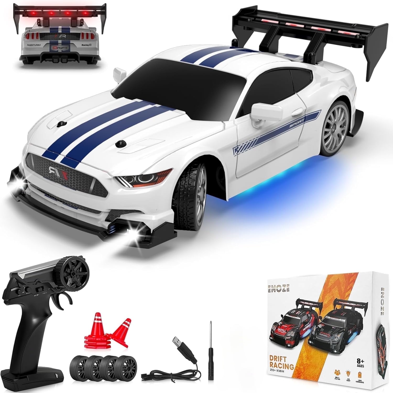 AIGIA 1:24 Scale RC Drift Car 30KM/H 4WD 2.4GHz Remote Control Cars with LED Light High Speed RC Racing Cars Toy Gift