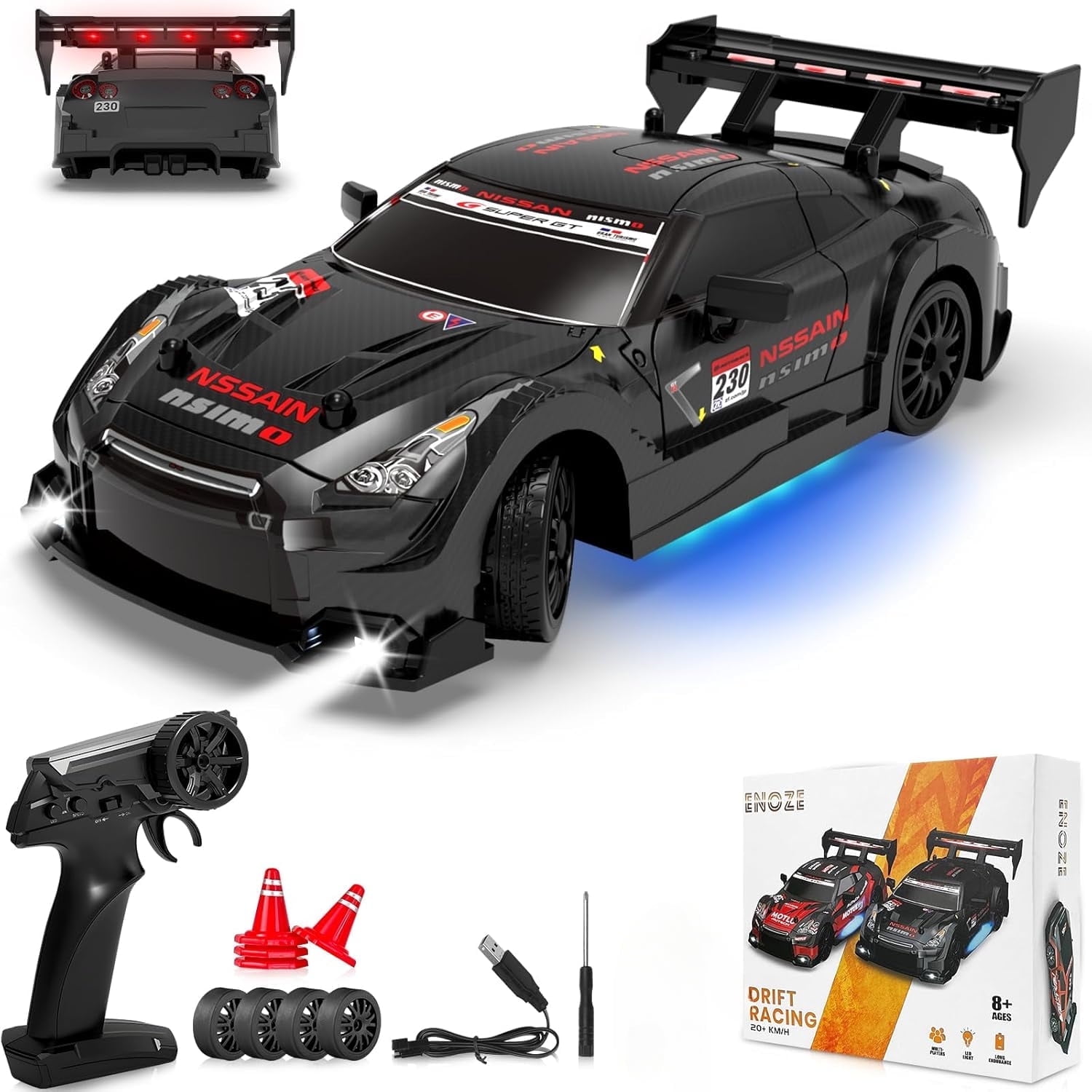 AIGIA 1:24 Scale RC Drift Car 30KM/H 4WD 2.4GHz Remote Control Cars with LED Light High Speed RC Racing Cars Toy