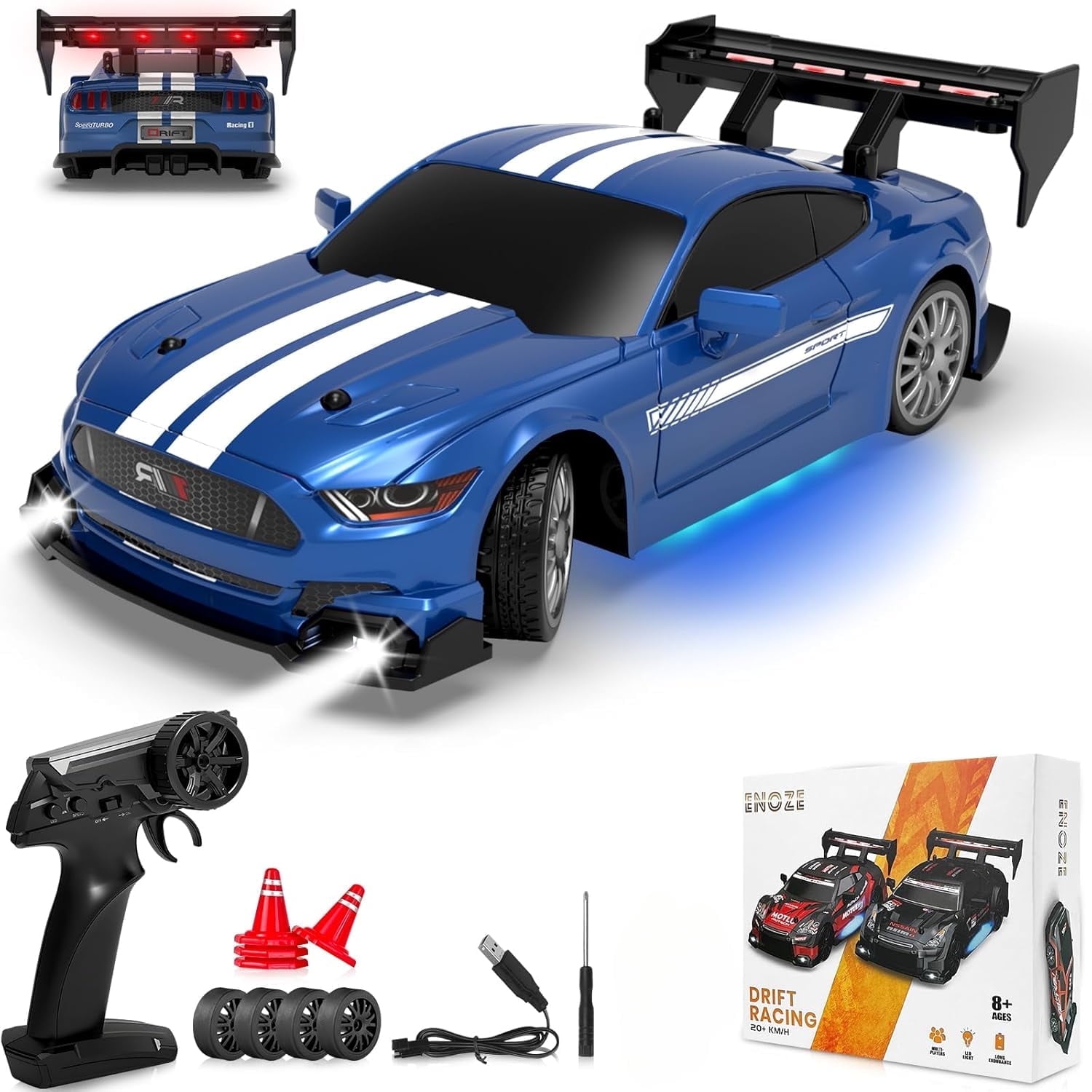 AIGIA 1:24 Scale RC Drift Car 30KM/H 4WD 2.4GHz Remote Control Cars with LED Light High Speed RC Racing Cars Toy Gift
