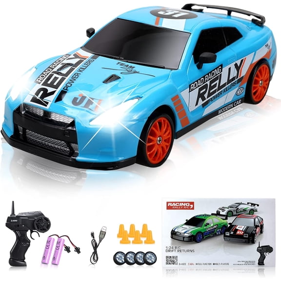 AIGIA 1:24 Scale Remote Control Car RC Drift Car 2.4GHz 4WD 15KM/H High Speed Two Batteries and Extra Tires Toys