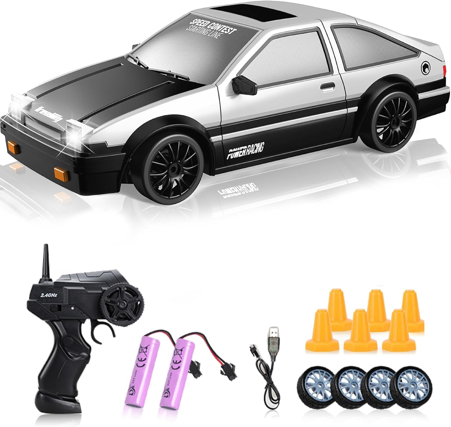 AIGIA 1:24 Scale Remote Control Car RC Drift Car 2.4GHz 4WD 15KM/H High Speed Two Batteries and Extra Tires Toys