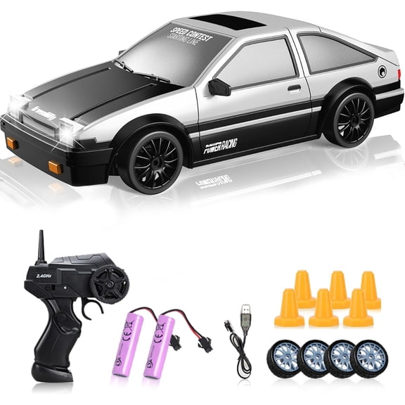 AIGIA 1:24 Scale Remote Control Car RC Drift Car 2.4GHz 4WD 15KM/H High Speed Two Batteries and Extra Tires Toys