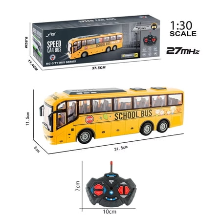 AIGIA 1:30 Scale 27MHZ Lights Simulation School Bus Rc Bus Electric Remote Control Car with Light School Bus Toys