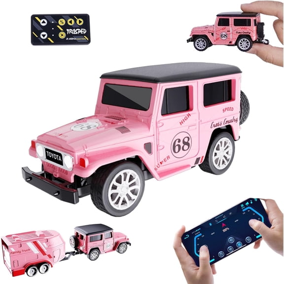 AIGIA 1:64 Scale Mini RC Car with APP Control Off-Road Vehicle Trailer Toy 2.4GHz Wireless Remote Control with LED Lights