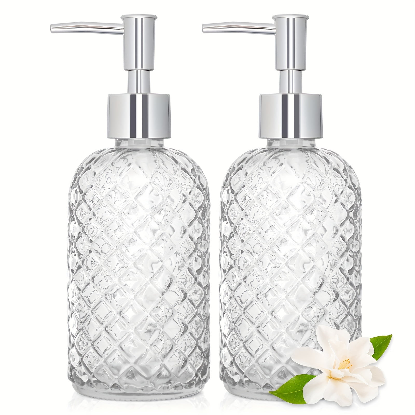 AIGIA 2 Pack Bathroom Soap Dispenser 16 OZ Glass Soap Dispenser with Stainless Pump, Liquid Hand Soap Dispenser, Kitchen Soap Dispenser