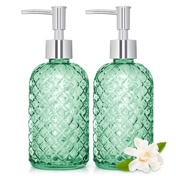 AIGIA 2 Pack Bathroom Soap Dispenser 16 OZ Glass Soap Dispenser with Stainless Pump, Liquid Hand Soap Dispenser, Kitchen Soap Dispenser