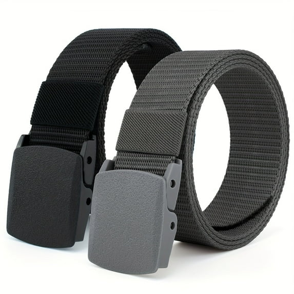 AIGIA 2 Pack Jeans Belts Adjustable Belt Men Outdoor Travel Waist Belt Automatic Plastic Buckle for Pants